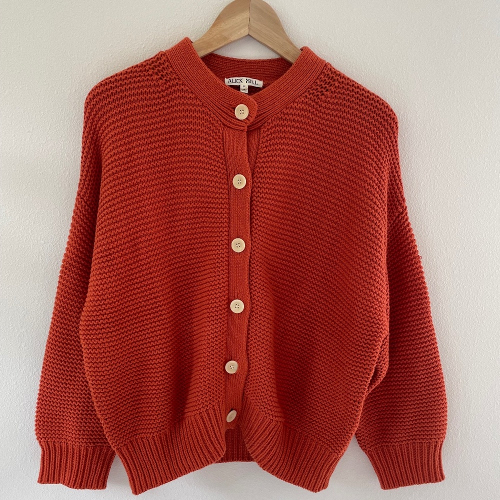 Alex Mill Chunky Knit Button-Up Cardigan in Burnt Orange